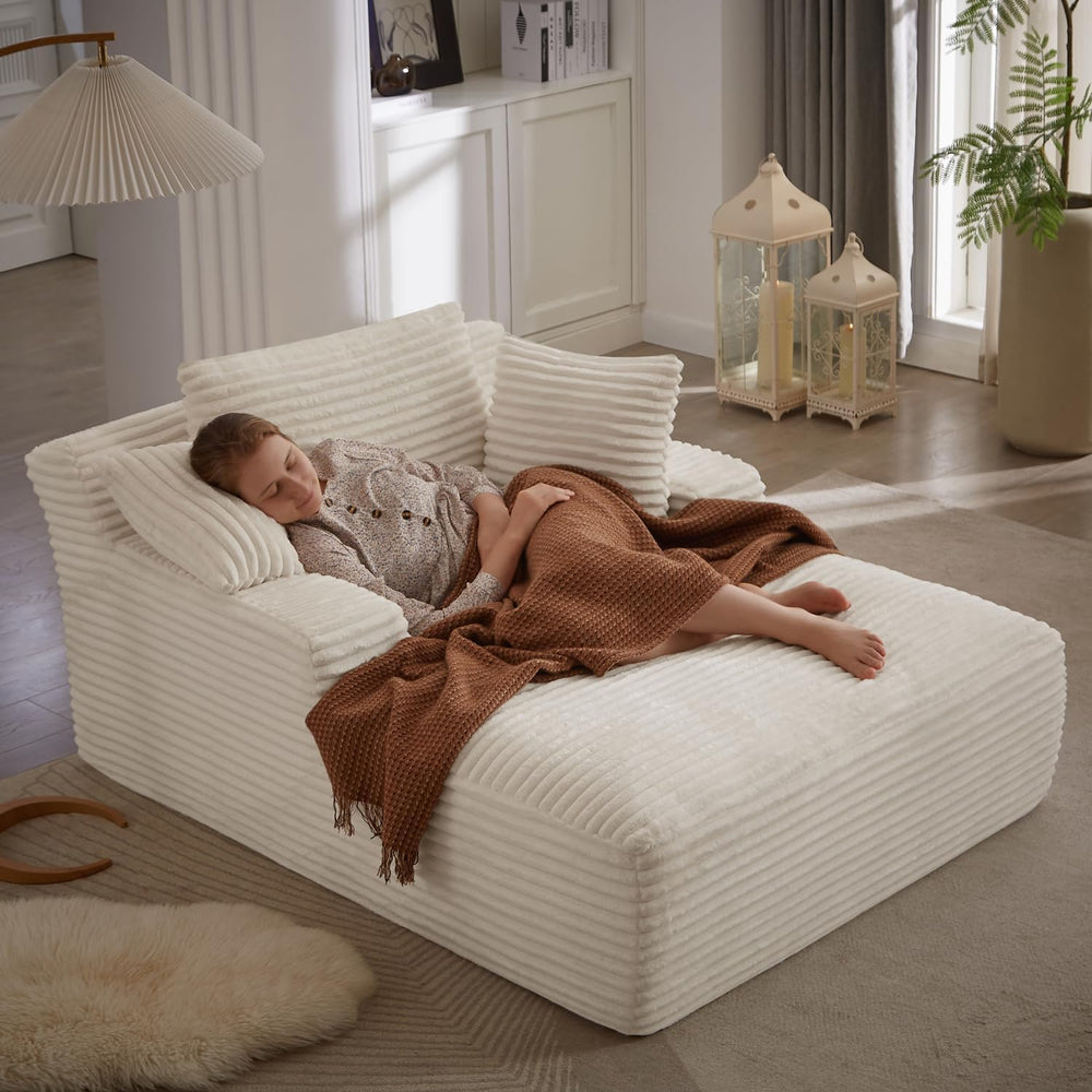 ivoros 50 Inch Chaise Lounge Chair Indoor, Oversized Corduroy Upholstered Sof...