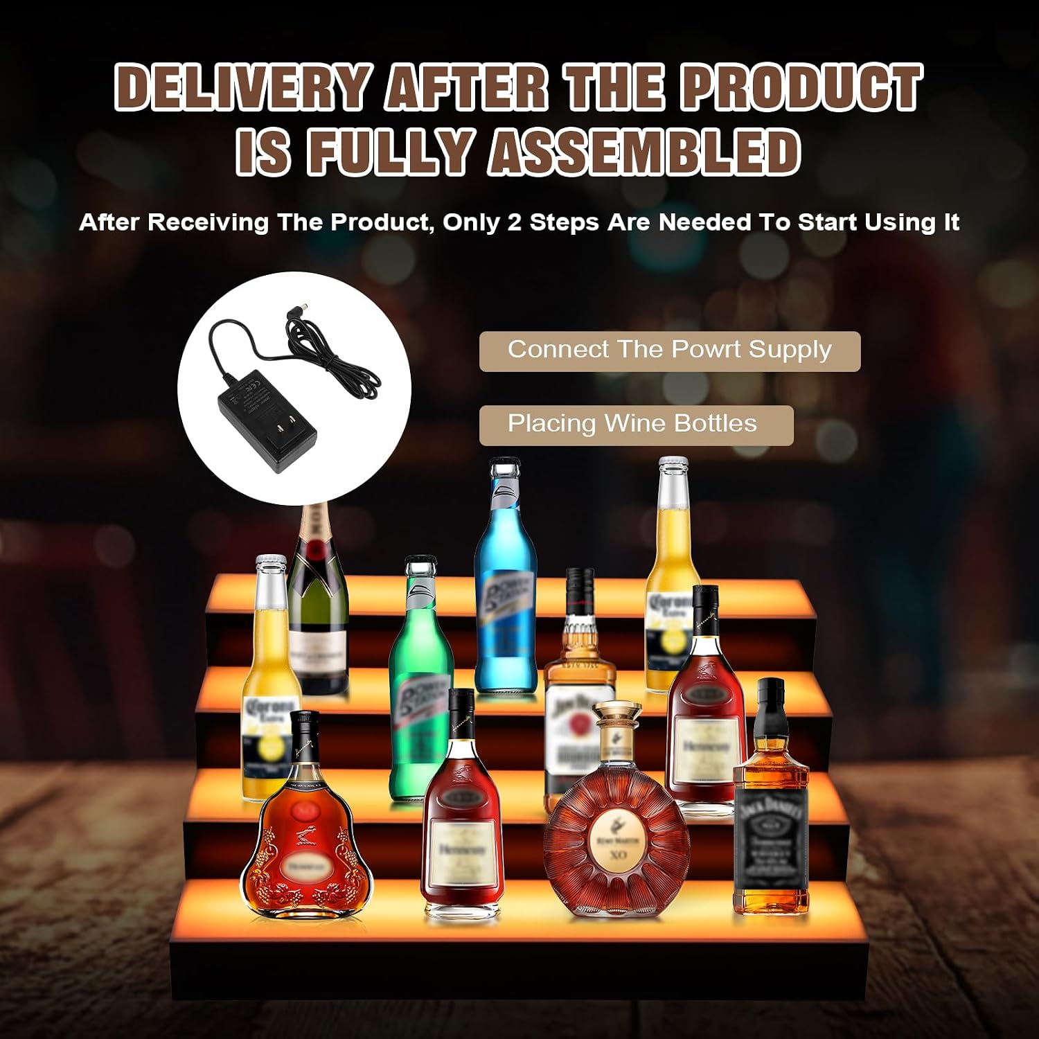 Dollate 4-Tier 16 Inch LED Liquor Bottle Display Shelf, Tabletop Wine Rack, 16 Colors, Adjustable Light for Home Bar, Party, Commercial Use