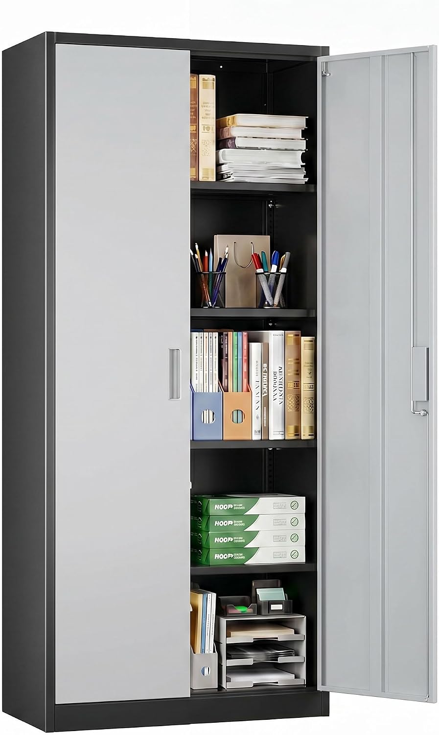 71-Inch Lockable Metal Storage Cabinet, Black and Gray | 15.75"D x 31.50...