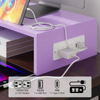 Elephance Dual Monitor Stand with USB Ports,Wood Computer Monitor Stand with Drawer,Adjustable Monitor Stand Riser,Desk Organizer for PC,Computer,Laptop,Purple Pink