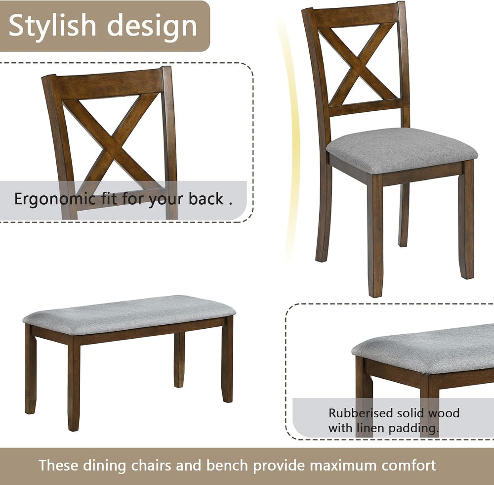 LUMISOL 6 Piece Dining Table Set for 6, Solid Wood Kitchen Table with 4 Chair...