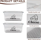 Cheese Container Airtight with Draining Basket Cream Cheese Sliced Cheeses Box with Lid Saver for Fridge Cheeses Keeper Cream Block Shredded Storage Box Saver (Clear - 2 Pack)