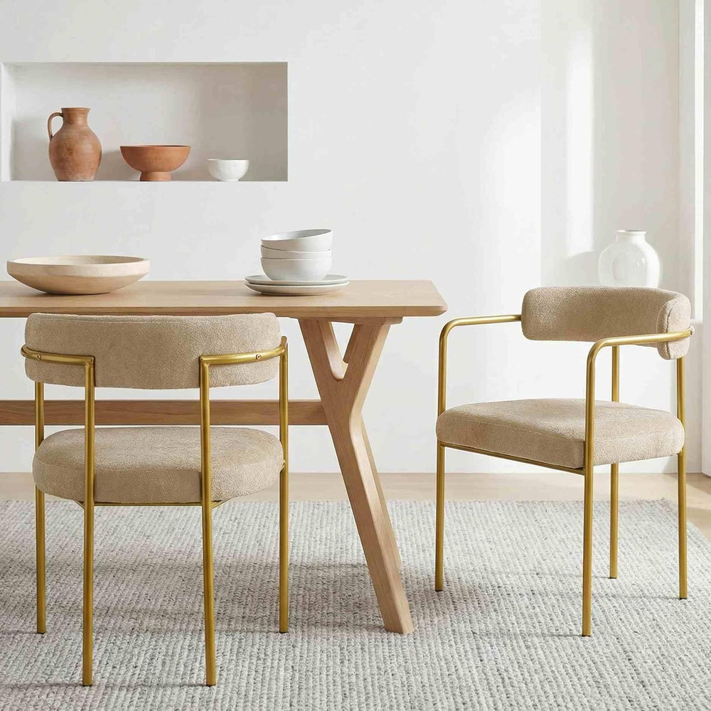 Boucle Dining Chairs Set of 4 with Arms, Mid Century Modern Upholstered Dinin...