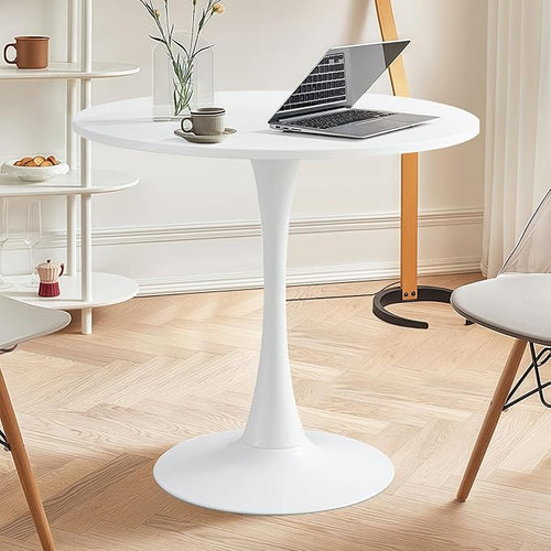 24" Round Dining Table for 2 MDF Table Top and Heavy Metal Dining Table Leg for Kitchen Dining Room Apartment Small Space(White)