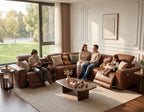 Power Reclining Sectional Sofa with Speakers, L-Shaped Air Leather Recliner Sectional Couch with USB Ports, Cup Holders & Storage Console, Luxury Living Room Furniture Set for Home, Office & Apartment