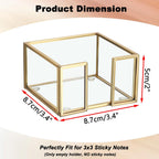 BTSKY Golden Glass Sticky Note Holder for 3x3 Inch Sticky Notes, Elegant Post It Note Dispenser with Non-Slip Pads Clear Notepad Holder for Desk Organization Planning, Home Office Decor