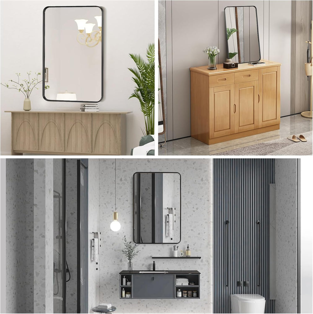 24" x 36" Black Bathroom Mirrors for Over Sink, Thin Metal Frame