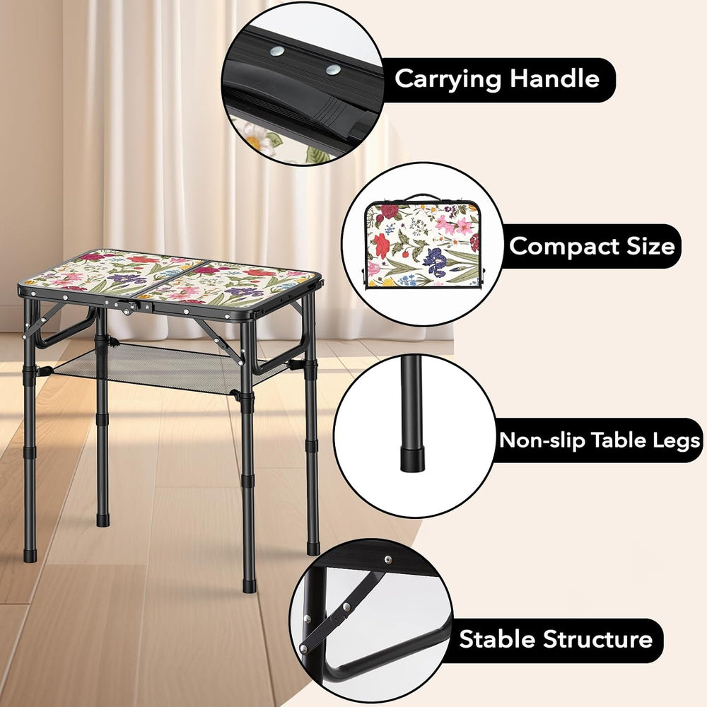 YihuiKo Small Camping Table, Vintage French Flowers Pattern Folding Table | A...