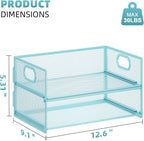 Marbrasse 2 Tier Paper Organizer Letter Tray, Mesh File Organizer with Handle, Paper Sorter Desk Organizer for Home Office Supplies - Blue