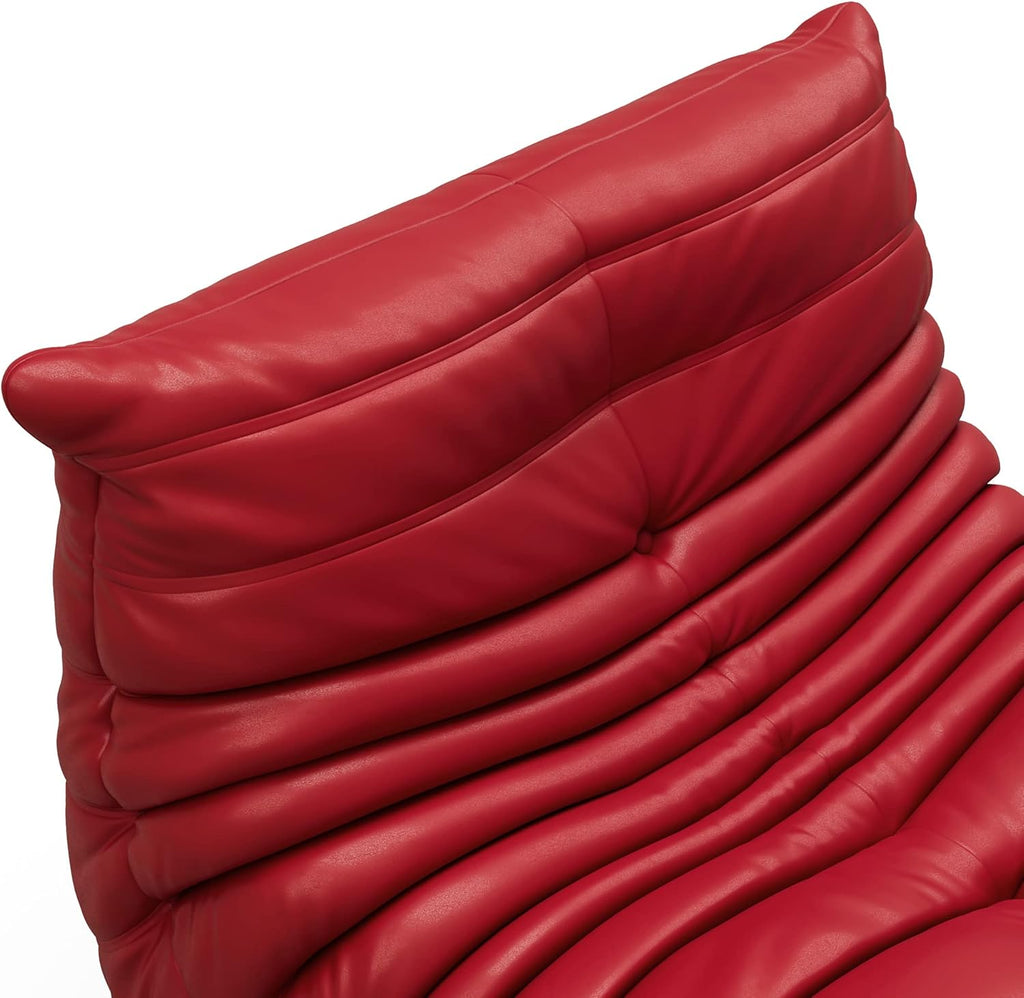 High-end Uncompressed Bean Bag Chair,Fireside Togo Chair with Red Faux Leather Cover, Comfy & Soft Lazy Floor Lounge Sofa for Bedroom, Living Room, Office or Lounger