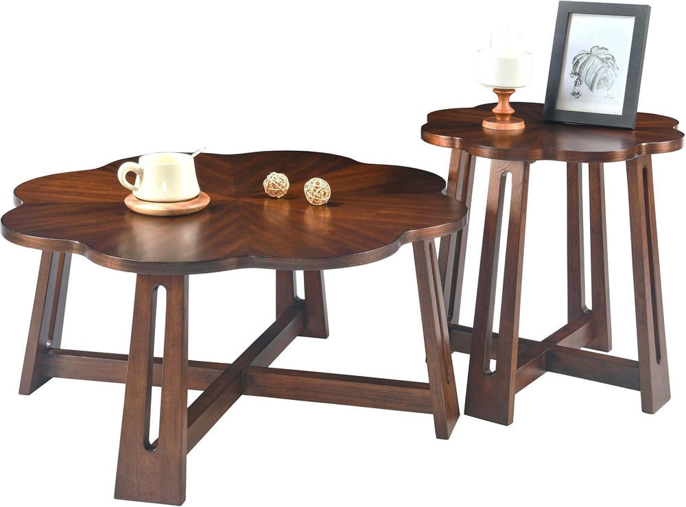 Retro Walnut Wooden Petal-Shaped Nesting Coffee Table Set of 2 | large coffee...