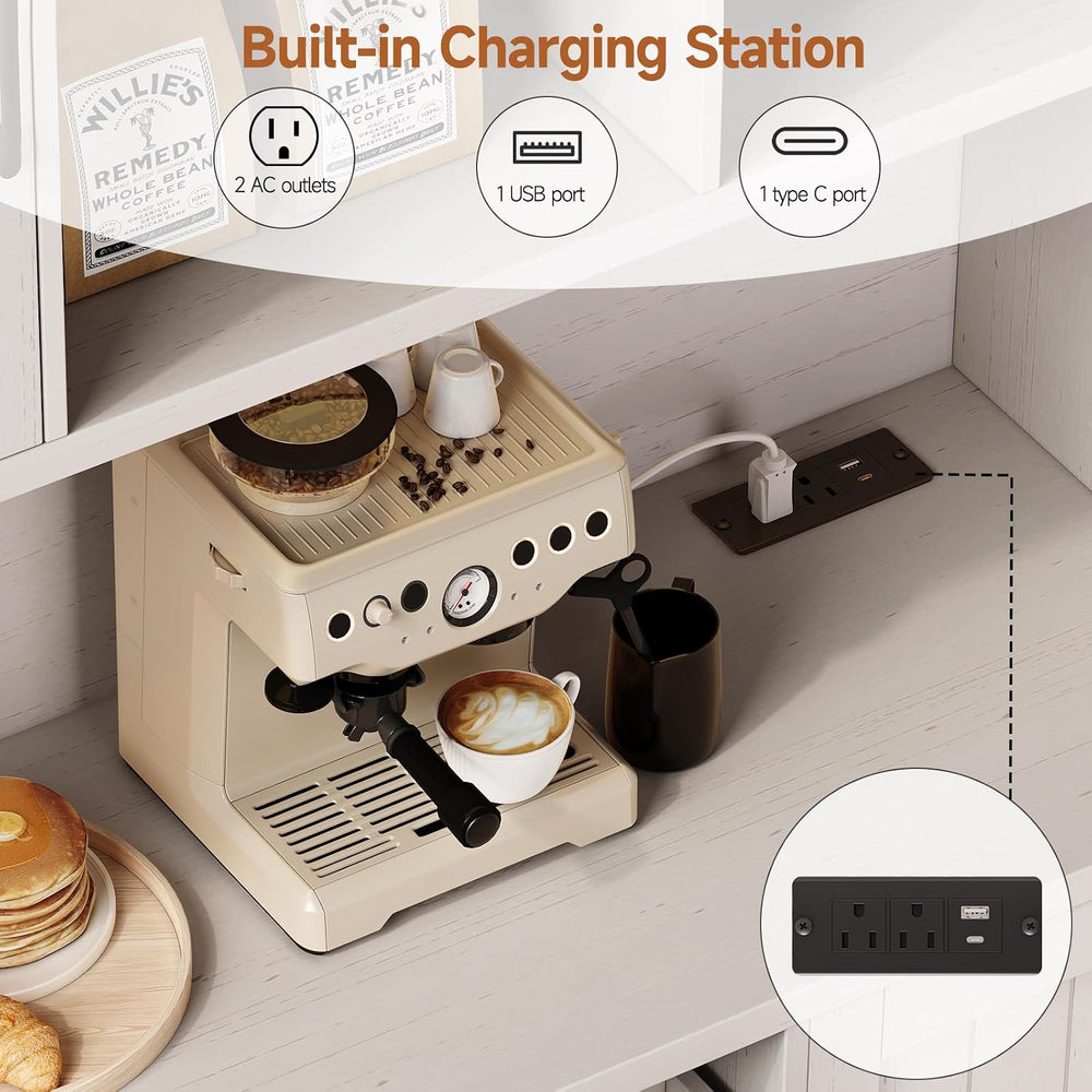 ONBRILL 71" Kitchen Pantry Storage Cabinet with LED Light/Outlet, Off-Wh...