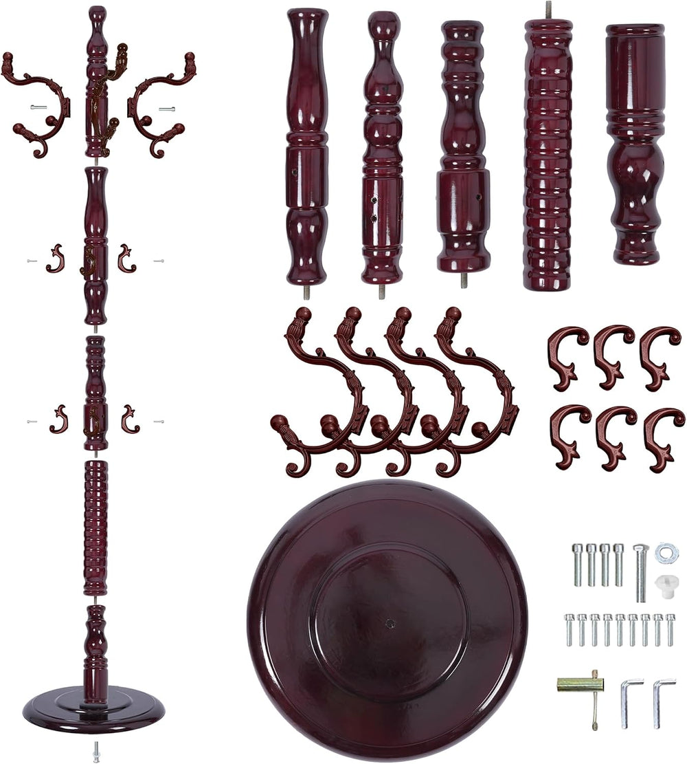 73'' Vintage Coat Racks Freestanding with 18 Hooks, Solid Wood Coat R...