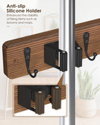 Broom Holder Wall Mounted, 4 Holders and 4 Hooks Mop Holder, Wooden Mop and Broom Holder with Anti slip rubber, Natural pine wood Brush Holder, Mop Wall Holde with Nail installation, Room Storage