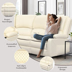 Manual Reclining Sectional Sofa Set, 6 Seats Soft Leather Recliner Corner Sectional Couch, Family-Sized L-Shaped Recliner Couch with USB Charging, Thickened Padding, Sturdy Frame, White