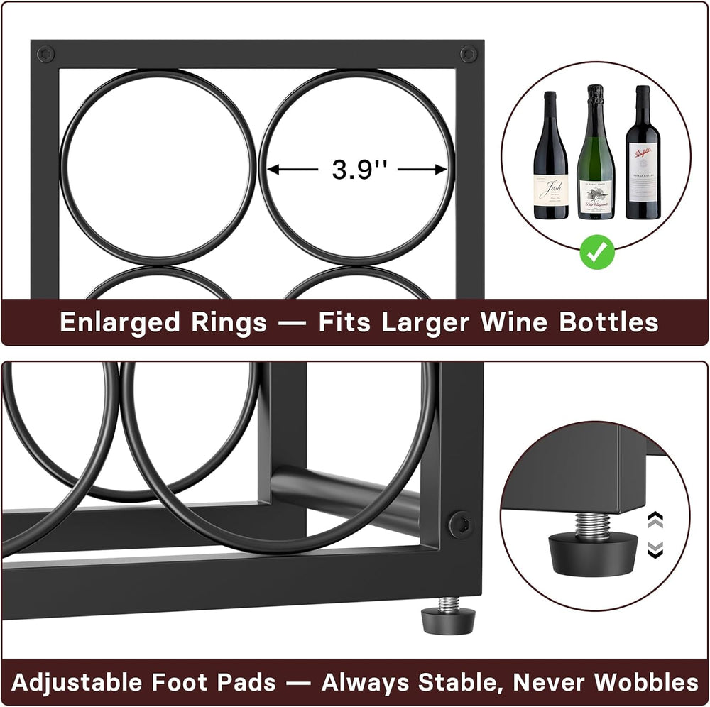 Metal Countertop Wine Rack 6 Bottles, Fits Large Wine Bottles | Free Standing