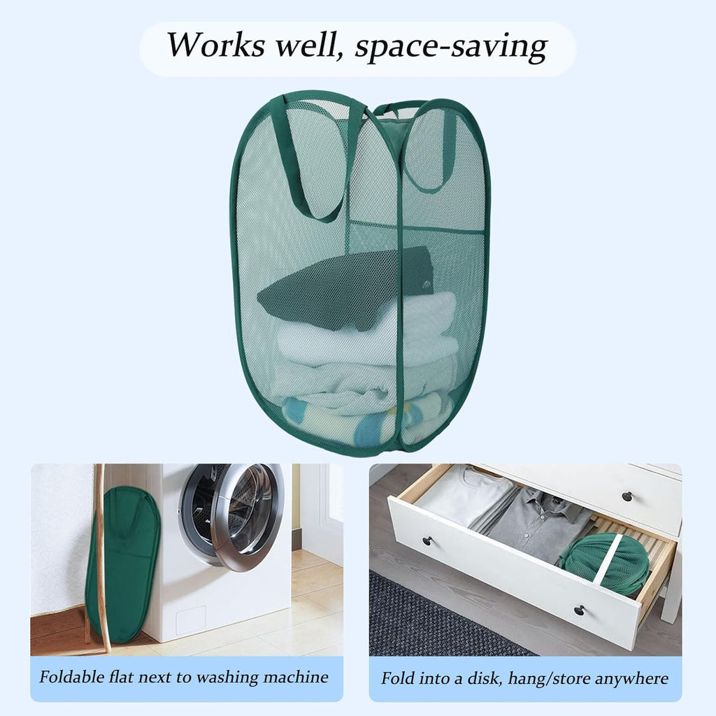 Upgraded 100L Extra Large Mesh Pop Up Laundry Basket With Handles, Light Breathable, Fold Compact, Large Hold Portable Foldable Dirty Clothes Basket For Bedroom, Laundry Room, Dorm, Hotel, Green.V