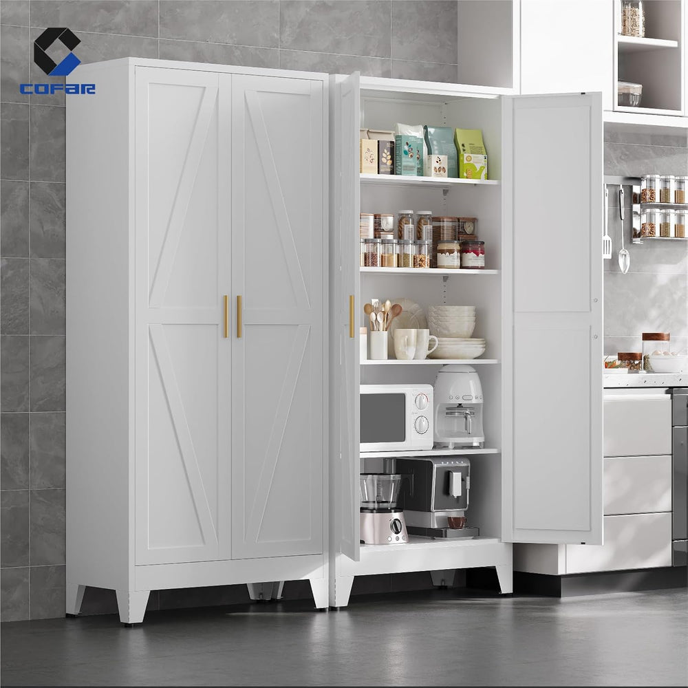 COFaR Metal Pantry Cabinet with Doors, Farmhouse 71'' Tall Storage Ca...
