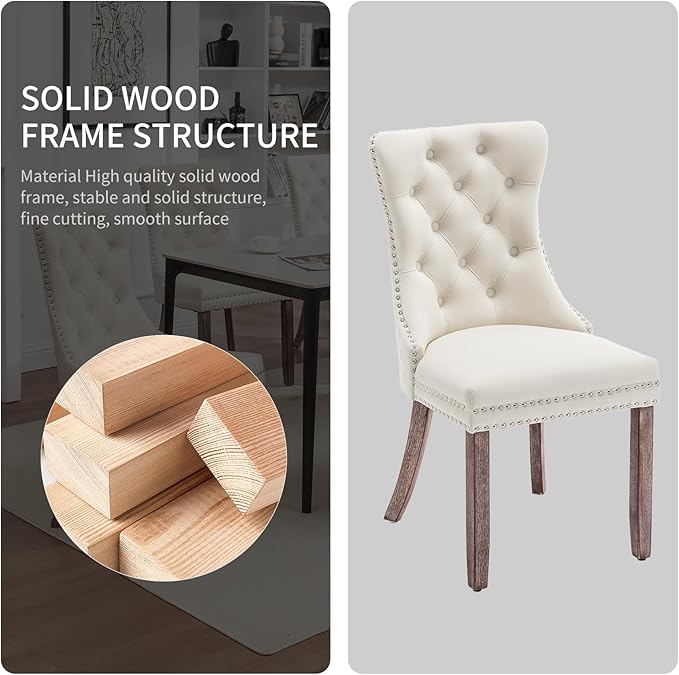 Velvet Dining Chairs Set of 2, Upholstered Dining Room Chairs with Nailhead T...