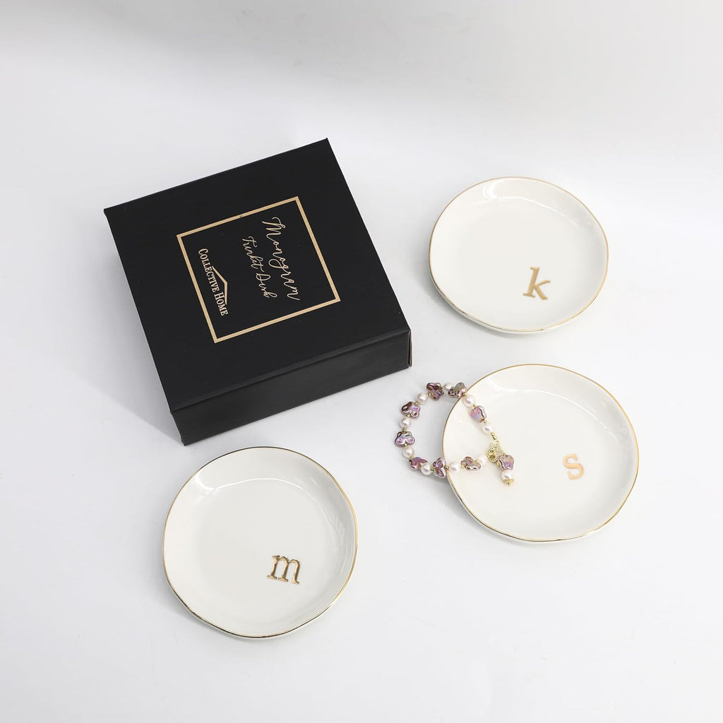COLLECTIVE HOME - Ceramic Jewelry Tray, Decorative Trinket Dish for Rings Earrings Necklaces Bracelet Watch Keys, Birthday Mother's Day Christmas Gift for Women, 4.75", Glossy (y)