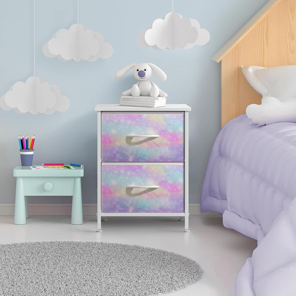 Sorbus Nightstand with 2 Drawers - Kids Bedside Furniture End Table Night Stand - Steel Frame, Wood Top & Easy Pull Fabric Bins - Dresser & Chest for Home, Bedroom Accessories, Office & College Dorm