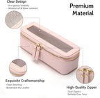 Aveniee Clear Makeup Brush Bag, Slim Cosmetic Brush Holder, small Toiletry Bag Mini Travel Case for Women, Thin Make up Bags with Dual Zipper, Cute Travel Essentials Organizer,Pink