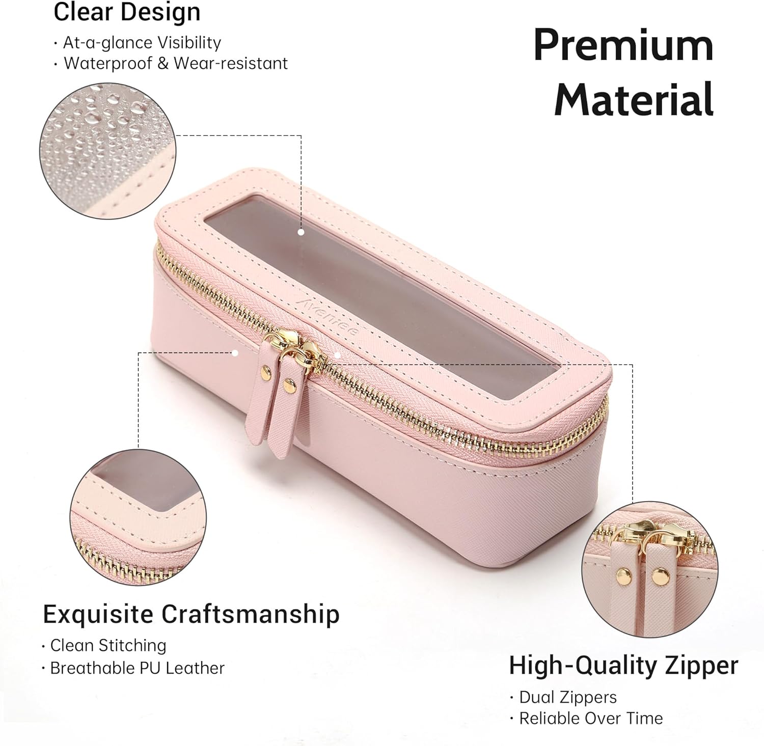 Aveniee Clear Makeup Brush Bag, Slim Cosmetic Brush Holder, small Toiletry Bag Mini Travel Case for Women, Thin Make up Bags with Dual Zipper, Cute Travel Essentials Organizer,Pink