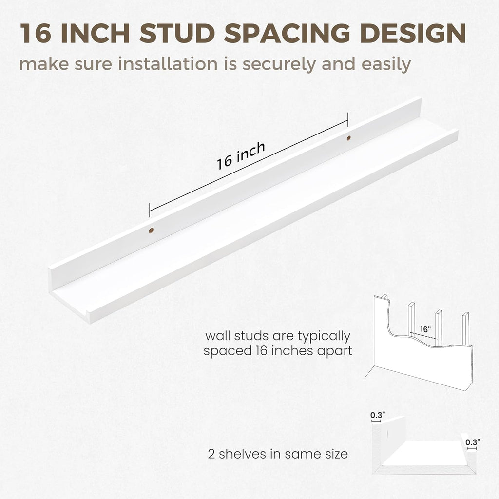 Axeman 30 Inch White Floating Shelves for Wall | Picture Ledge Shelf Set of 2 | Rustic Picture Shelf for Wall with Ledge | Floating Shelves with Lip | Photo Ledge Shelves for Books Album Records