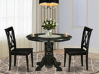 East West Furniture SHCL3-BLK-W 3 Piece Dining Table Set for Small Spaces Contains a Round Kitchen Table with Pedestal and 2 Dining Room Chairs, 42x42 Inch, Black