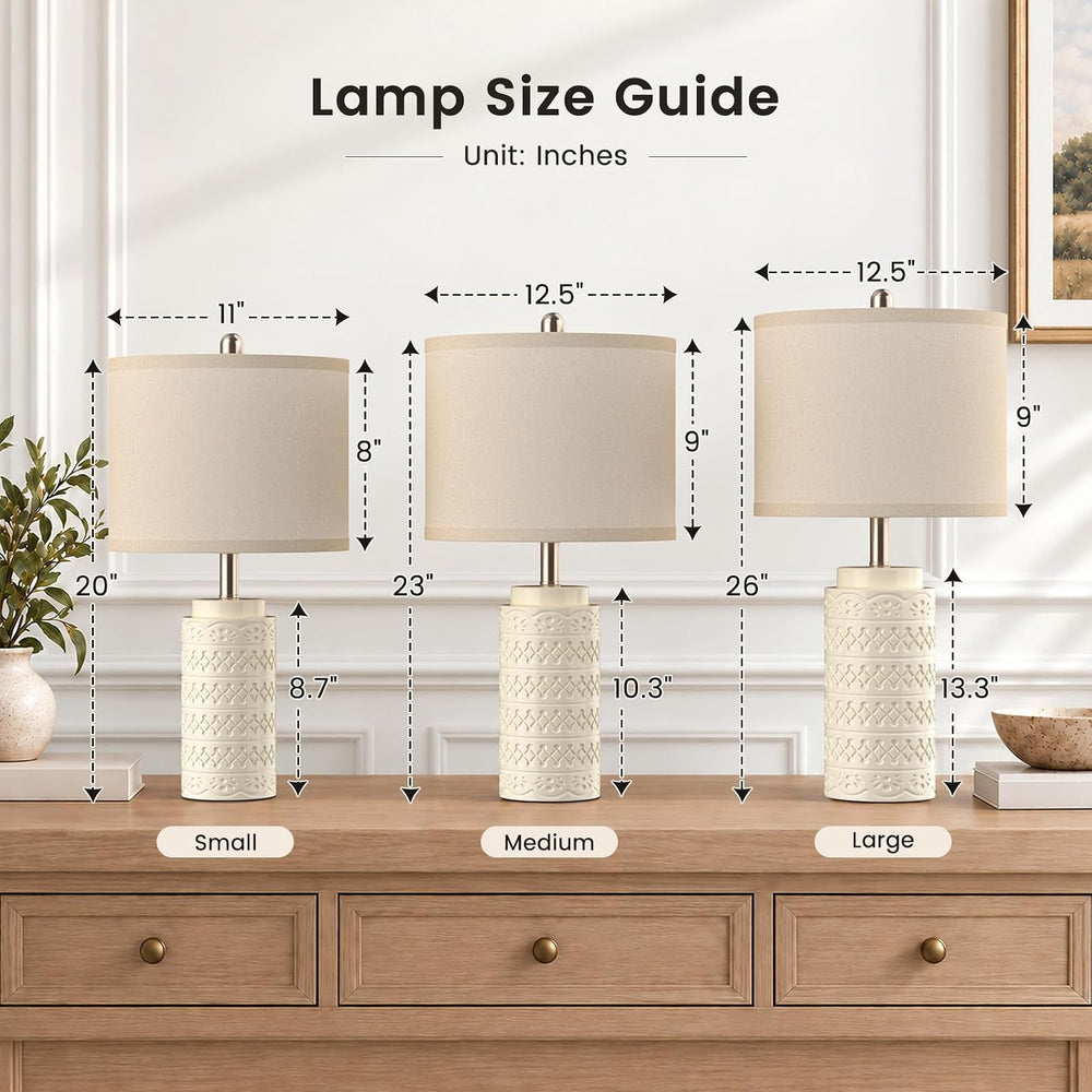 Modern Ceramic Table Lamp Set of 2 for Bedroom, White Bedside Lamp with Fabri...