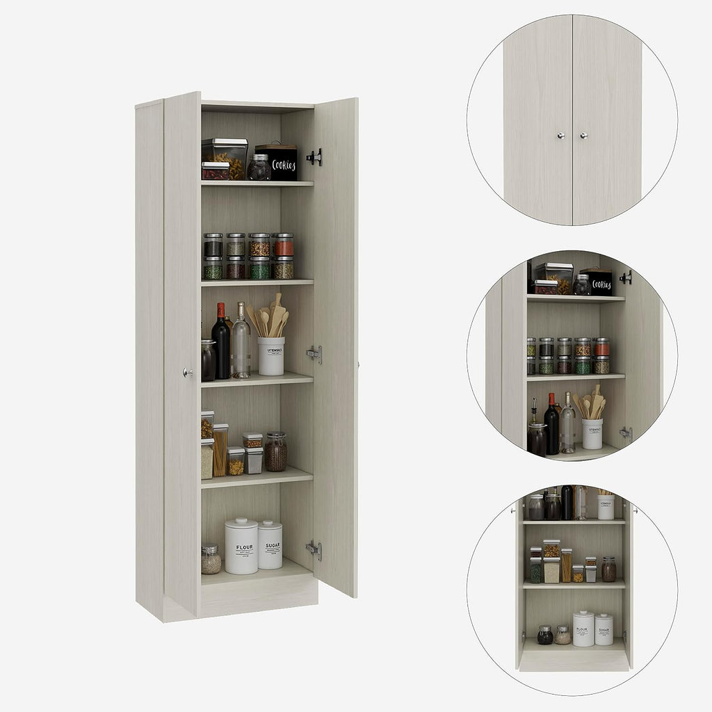 Modern Kitchen Pantry, Beige Storage Cabinet with 5 Shelves & Double Door, Easy to Maintain, for Dining Room