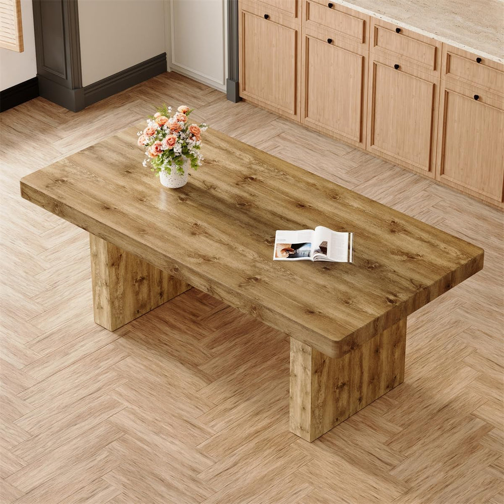 Wooden Dining Table for 6-10 People, 79-Inch Farmhouse Dining Room Table with...