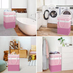 HomeHacks 2 Pack Large Laundry Baskets, Waterproof, Freestanding Laundry Hampers, Collapsible Clothes Hamper with Reinforced Handles in Laundry, College Dorm, Bathroom, Bedroom (Blue+Pink, 88Lx2)
