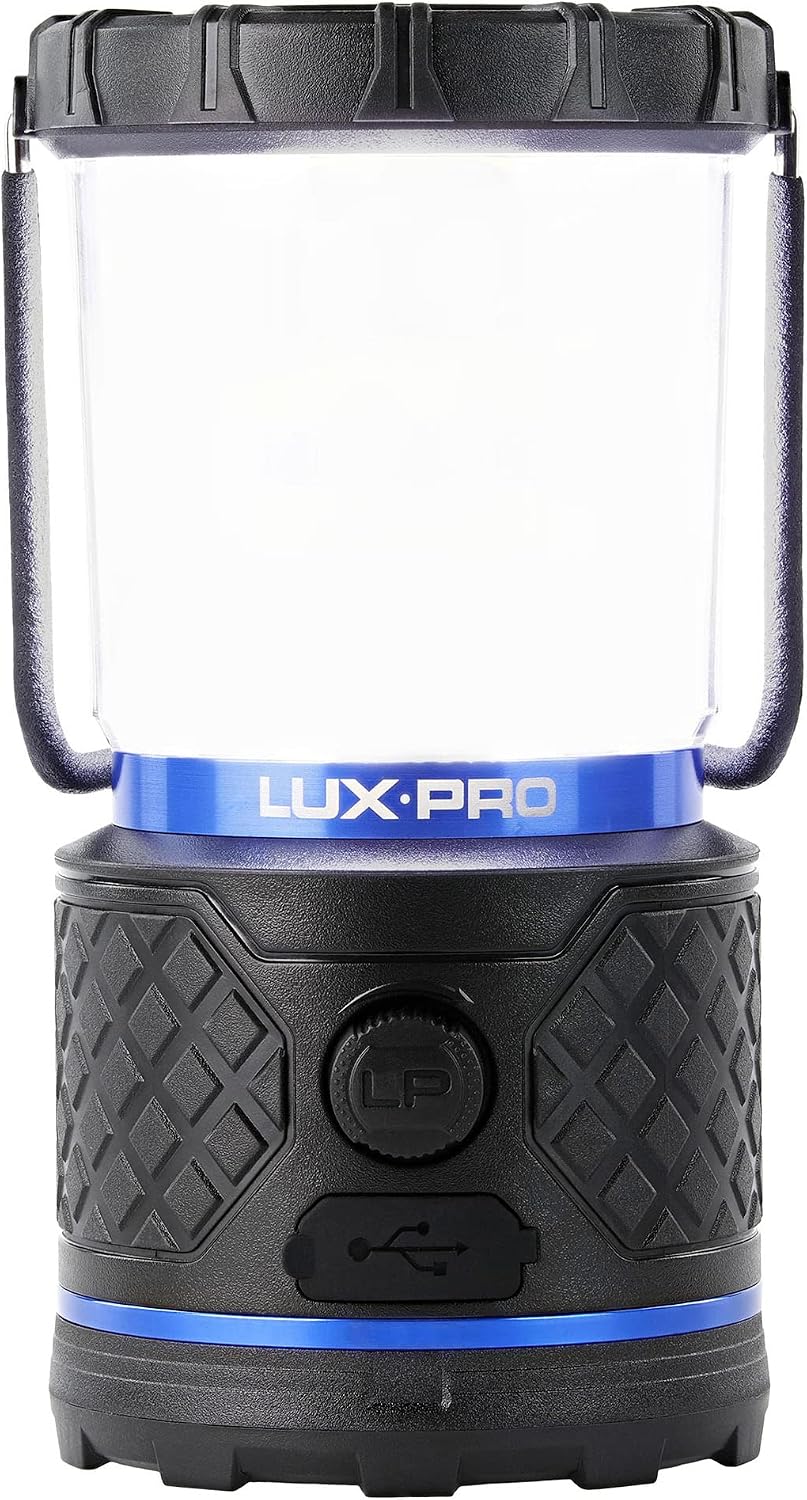 LUXPRO Rechargeable Dual-Power 940 Lumen LED Lantern with Diffused Lens for U...