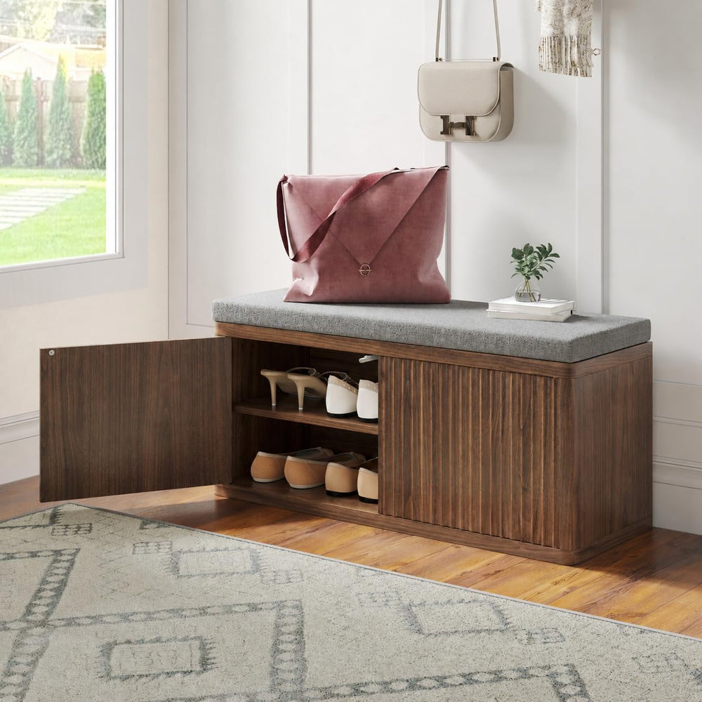 Entryway Shoe Storage Bench with 2" Cushion, 37.4" Small Bench with...