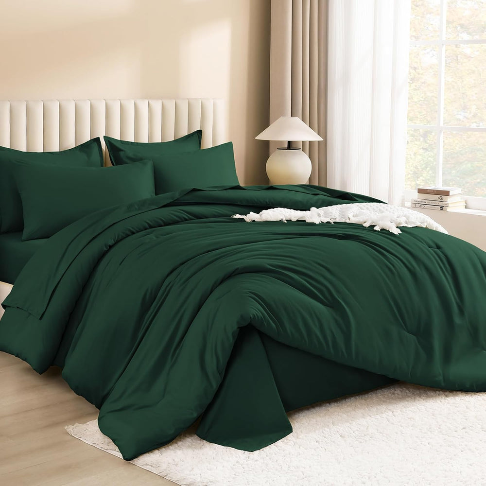 Litanika King Comforter Set with Sheets - 7 Pieces Solid Bed in a Bag