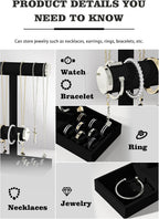 Bracelet and Necklace Holder,Velvet Jewelry Necklace Display Organizer Stand,bracelet Holder for Selling,Bracelet and Necklace Storage Tree (Style 2（Black+ Metal lid）)