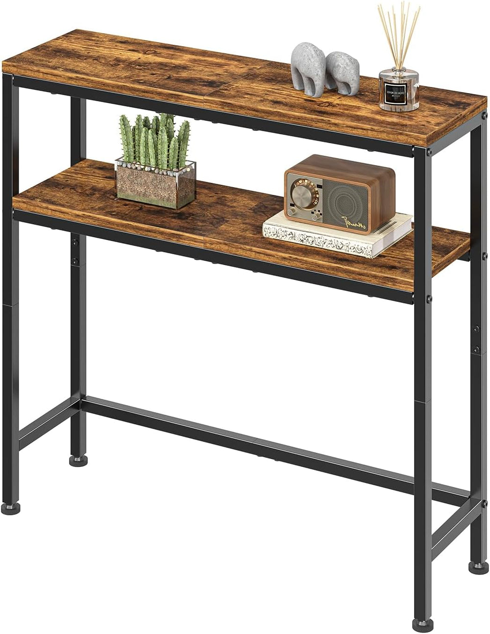 Simple Trending Console Table, 2-Tier Narrow Sofa Table, Rustic Brown | Entry...