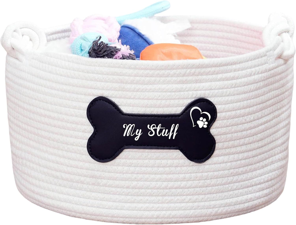JUPPE Pet Dog Basket with Personalized Name, Dog Toys Storage Organizer Custom Cotton Rope Basket Nursery Decor (Pet Dog Basket)