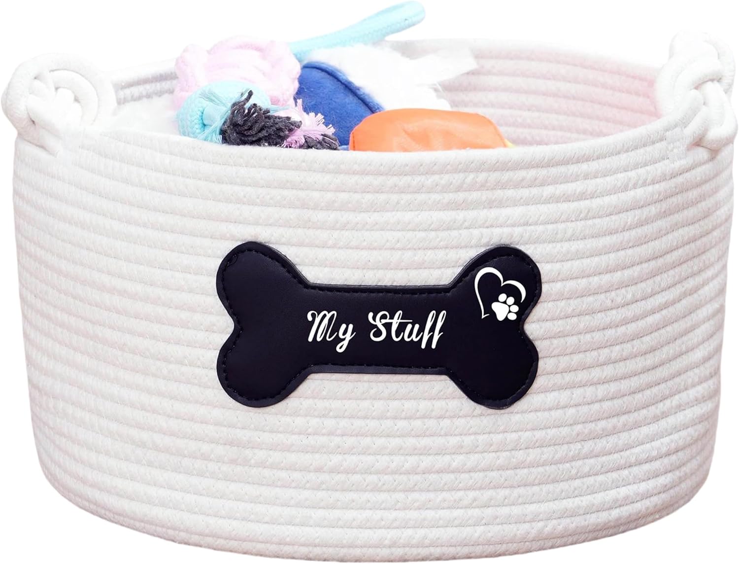 JUPPE Pet Dog Basket with Personalized Name, Dog Toys Storage Organizer Custom Cotton Rope Basket Nursery Decor (Pet Dog Basket)