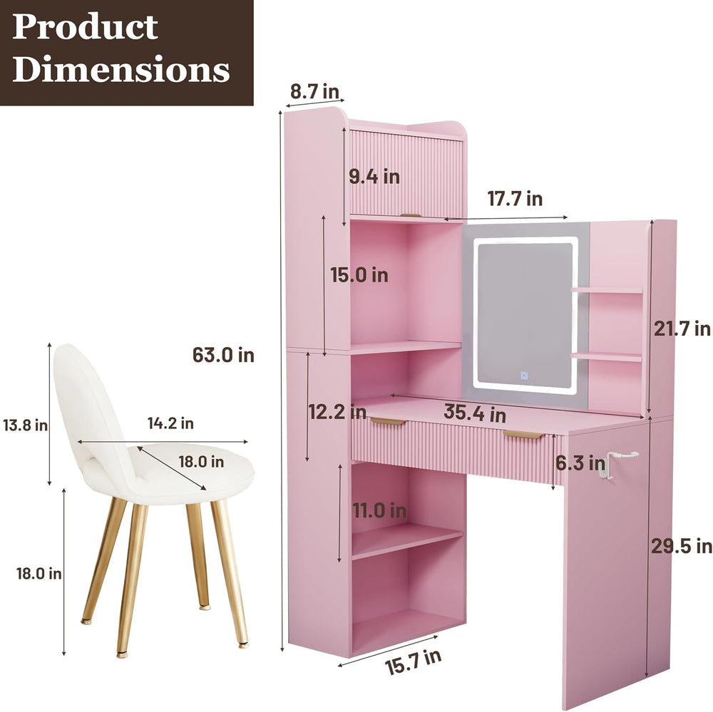 Royal Windsor Makeup Vanity Desk with Mirror and Lights, with Chair,Pink | Va...