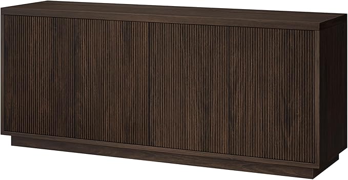 Henn&Hart Fluted TV Stand for TVs up to 65" with 2 Concealed Ribbed Storage Cabinets and Adjustable Shelves for Living Room, Family Room, or Office, Warm Brown