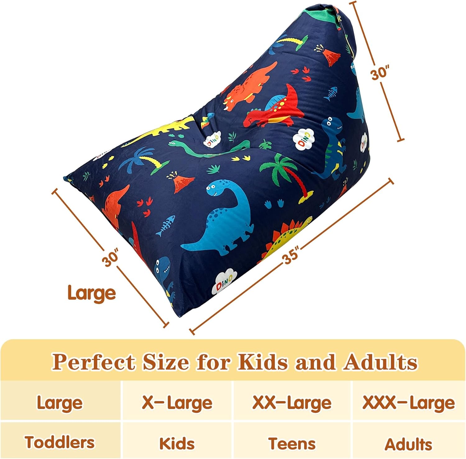 Jorbest Dinosaur Bean Bag Chair for Kids, 2.5FT Beanbag Kids Bean Bag Chairs with Memory Foam Filled and Removable Velvet Cover for Boys Girls, Soft Sofa Bean Bag Couch with Filler for Reading, Large