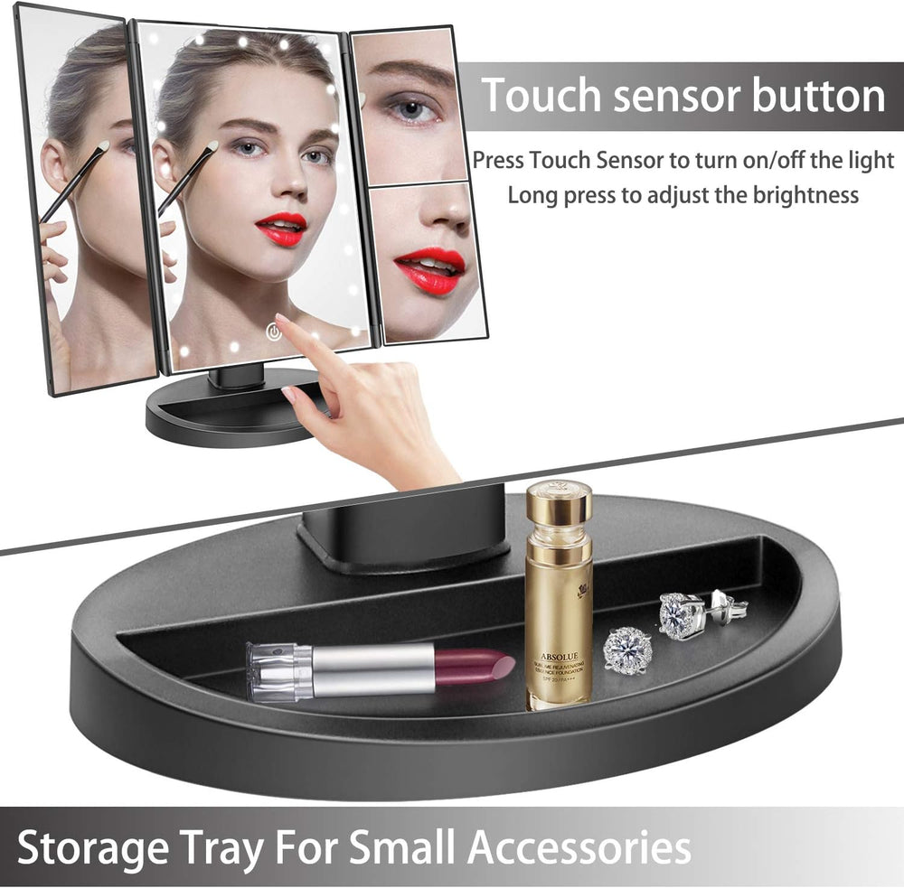deweisn Tabletop Mount Trifold Lighted Vanity Mirror with 21 LED Lights, Touc...