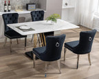 KCC Velvet Dining Chairs Set of 4, Upholstered High-end Tufted Dining Room Chair with Nailhead Back Ring Pull Trim Stainless Steel Legs, Contemporary Nikki Collection Modern Style for Kitchen, Black