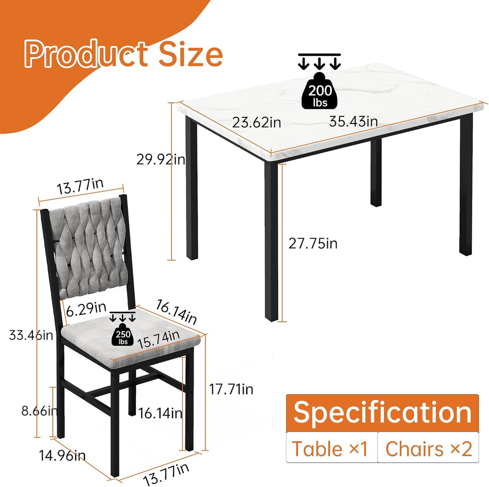 AWQM 3 Piece Dining Table Set for 2, Small Kitchen Dining Table with Upholste...