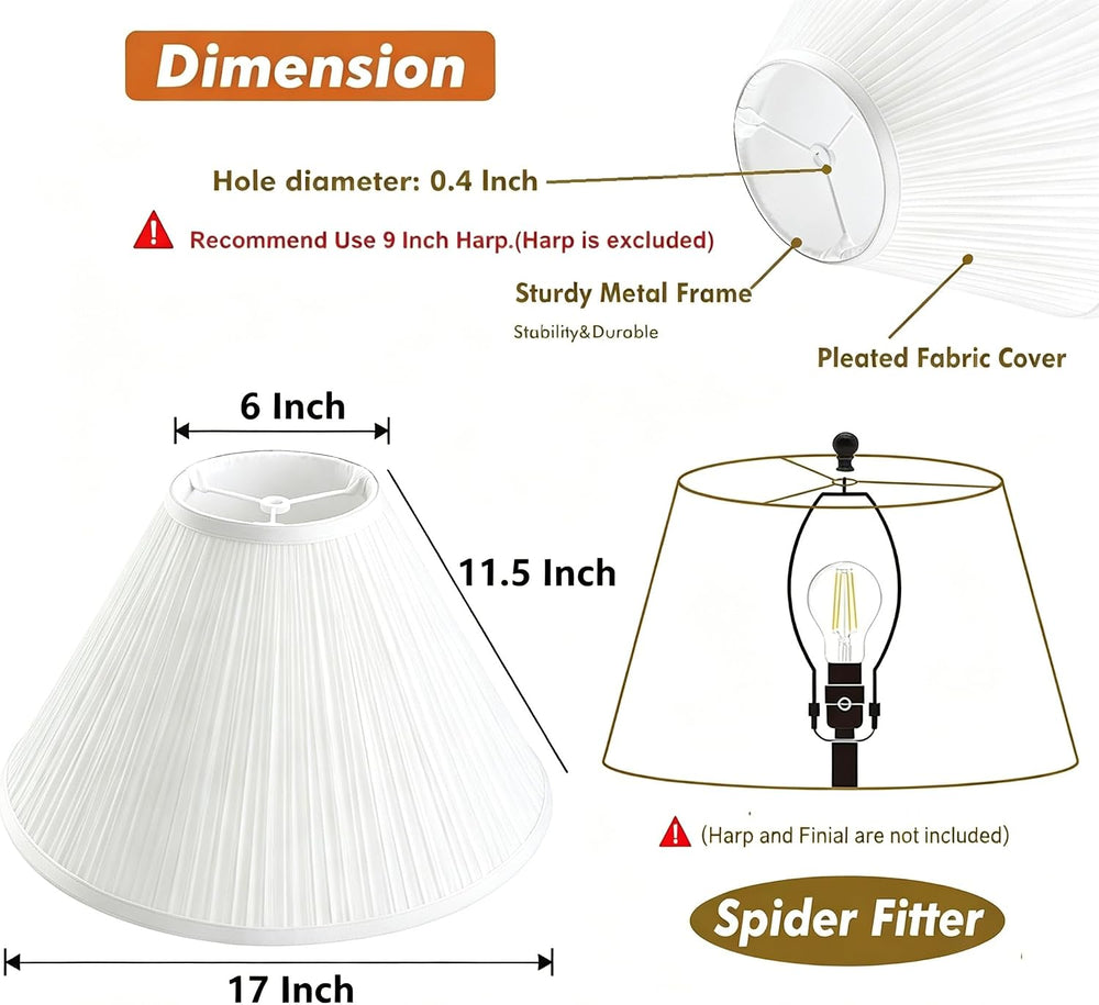 6" Top x 17" Bottom x 11 1/2" Slant Height Lamp Shades for Tab...