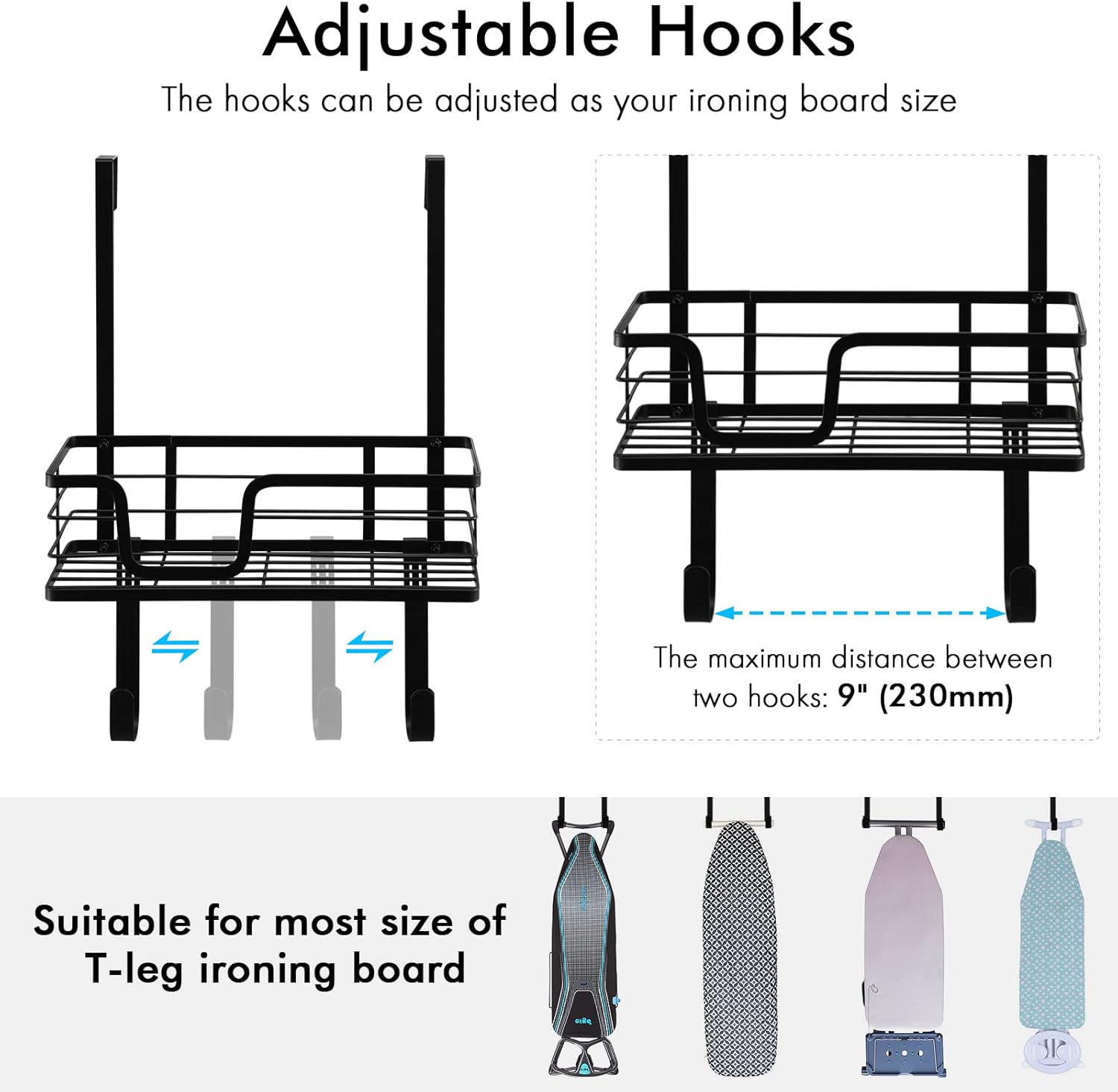 KES Ironing Board Hanger Over The Door Ironing Board Holder T Shape Fit for 1 3/8 Doors Matte Black, HIR500A-BK