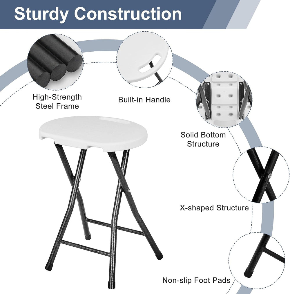 VECELO Folding Stool 18" with Handle, Solid Bottom Support, Iron X-Frame...