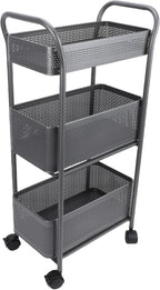 3 Tier Rolling Cart, Steel Multi Functional Movable Storage Organizer with Sliding Mesh Basket and 4 Quiet Wheels for Kitchen Bathroom Bedroom Living Room Laundry Room